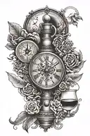 tot, rabe, alkohol, uhr, mond, nacht tattoo design idea