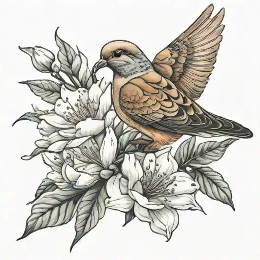 mourning dove magnolia flower tattoo design idea