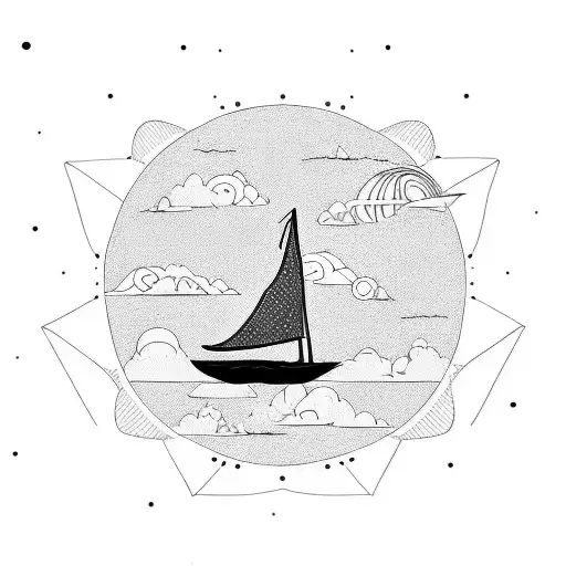 sailboat in the sky with an astronaut tattoo design idea
