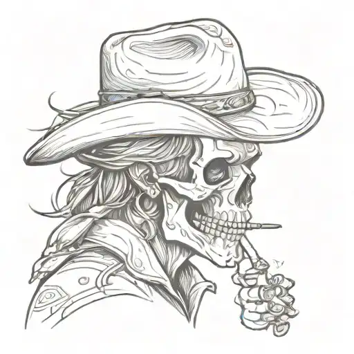 cowboy skull smoking cigarette side profile  tattoo design idea
