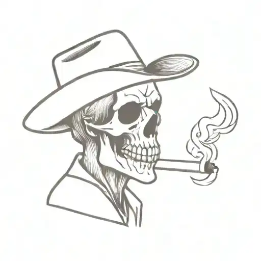cowboy skull smoking cigarette tattoo design idea