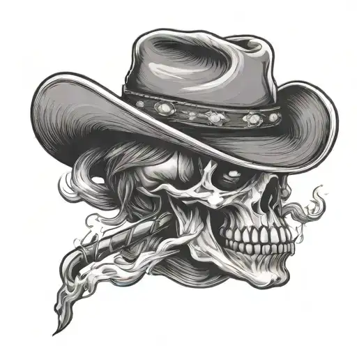 cowboy skull smoking cigarette tattoo design idea