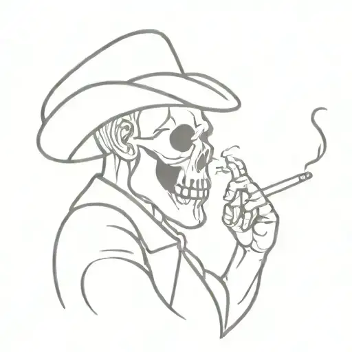 cowboy skull smoking cigarette side profile no hand tattoo design idea