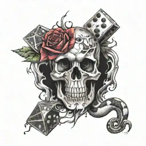 dice skull rose snake lightning tattoo design idea