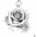 medium size rose with stem horizontal below knuckles with single spider web stretching from stem to middle finger with s tattoo design idea