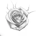 horizontal rose with spider coming down on a single web tattoo design idea