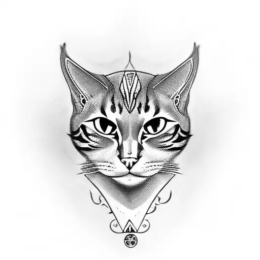 A biker cat wearing a leather jacket with a graphic design pattern tattoo design idea