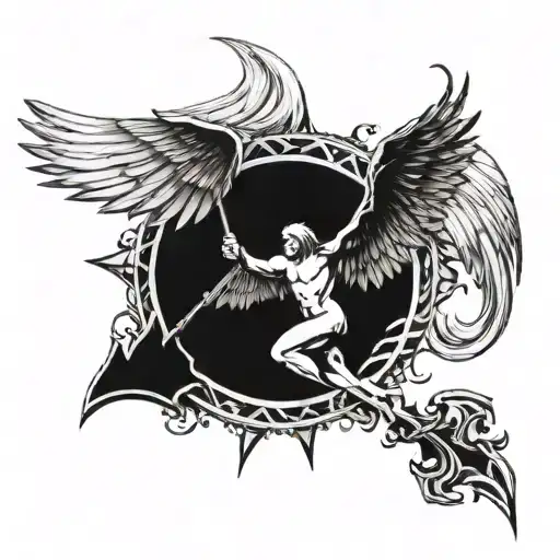 angle falling from sky with both angle and devil wing tattoo design idea