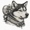 cartoon husky posing like Rosie the riveter with tattoos Polaroid  tattoo design idea