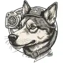cartoon husky posing like Rosie the riveter with tattoos Polaroid  tattoo design idea