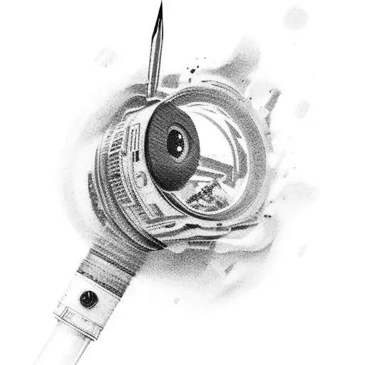 A camera lens morphing into a paintbrush tattoo design idea