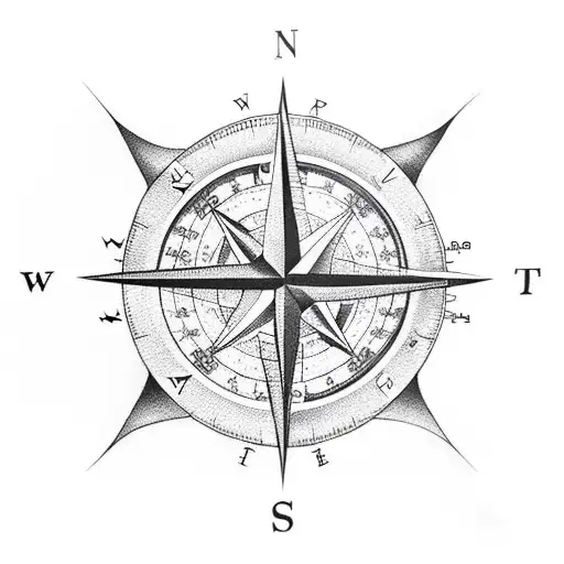 compass and ship  tattoo design idea