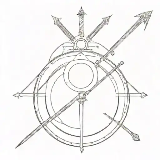 2 moons on shoulder blades, one moon lower back, sword and shield between all 3 tattoo design idea