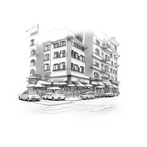 A sketch-style tattoo of a street scene in Little Italy NYC, capturing the vibrant energy and Italian culture tattoo design idea