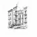 A sketch-style tattoo of a street scene in Little Italy NYC, capturing the vibrant energy and Italian culture tattoo design idea