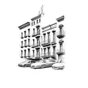 A sketch-style tattoo of a street scene in Little Italy NYC, capturing the vibrant energy and Italian culture tattoo design idea