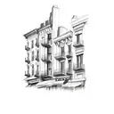 A sketch-style tattoo of a street scene in Little Italy NYC, capturing the vibrant energy and Italian culture tattoo design idea