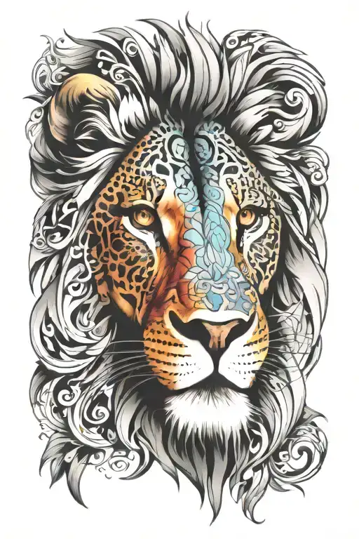lion with colorful eyes  tattoo design idea