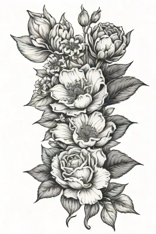Blackout tattoo depicting birth flowers September and April tattoo design idea