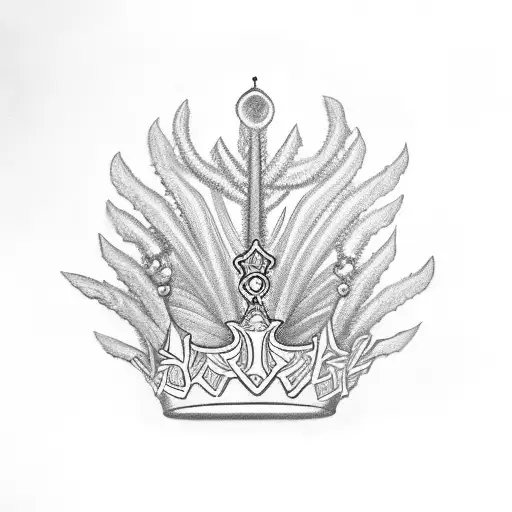 kings crown, cross, scotland silver fern tattoo design idea