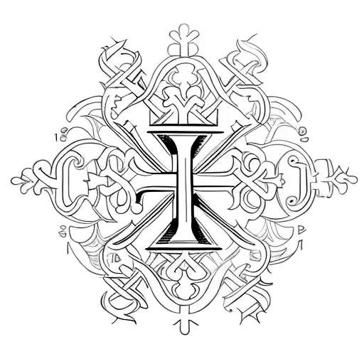 Cross with Roman Numerals going horizontal  tattoo design idea