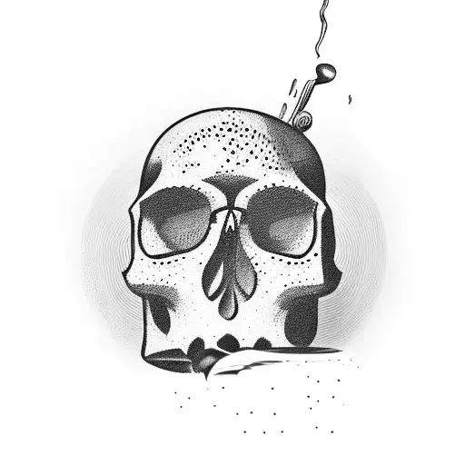 A barista pouring coffee beans into a grinder, with the coffee beans forming a skull shape tattoo design idea