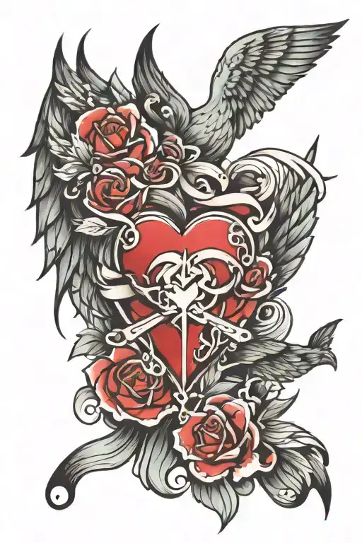 angles wings and hearts  tattoo design idea