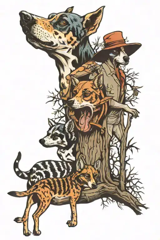 coonhound treeing raccoons  tattoo design idea