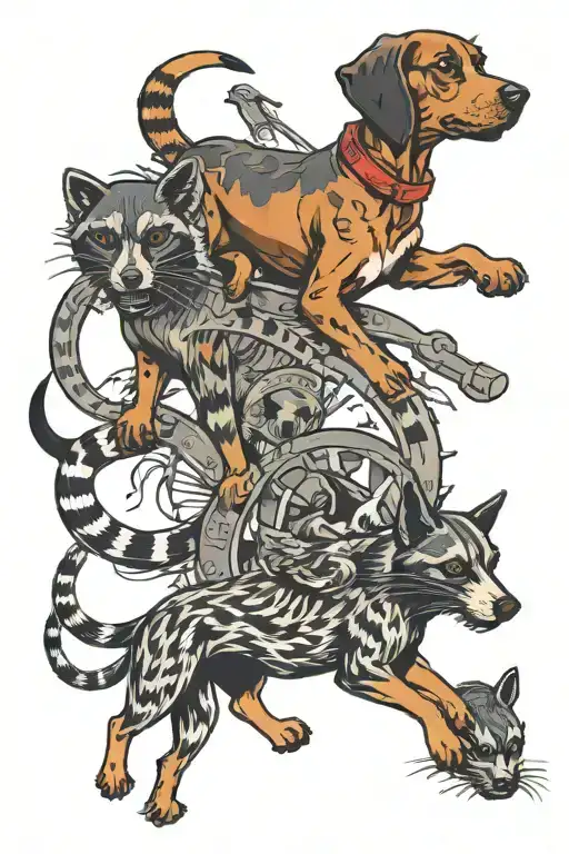 coonhound chasing raccoons  tattoo design idea
