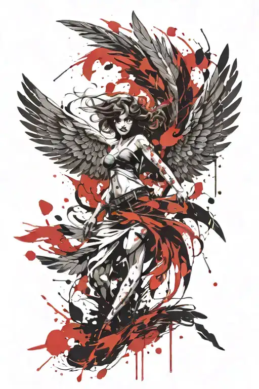dark angel falling  with feathers flying  tattoo design idea