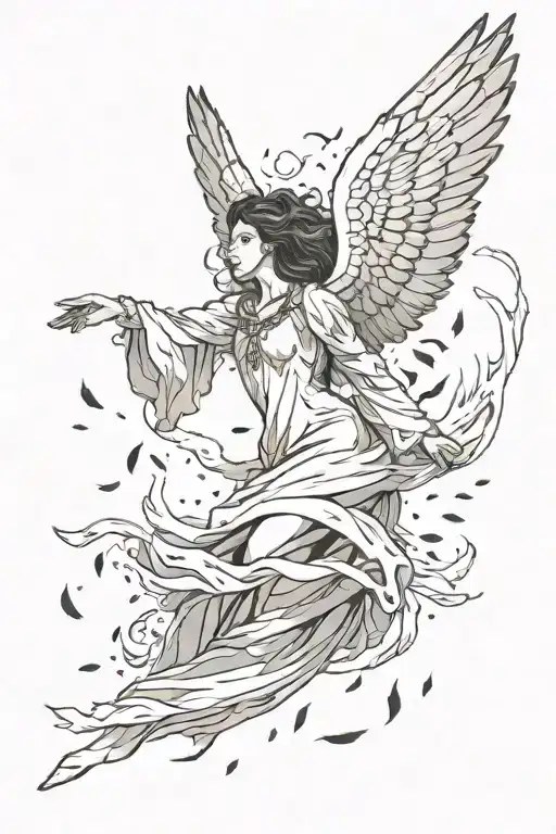 dark angel falling  with feathers flying  tattoo design idea