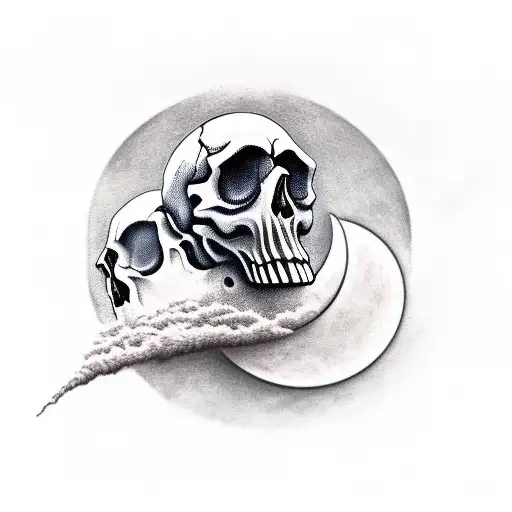 Skull and moon tattoo design idea