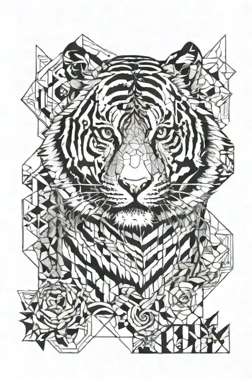 a tiger and life elements tattoo design idea