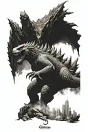 godzilla destroying tattoo design idea
