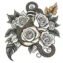 moray eel and roses intertwined tattoo design idea
