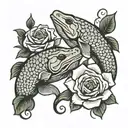 moray eel and roses intertwined tattoo design idea