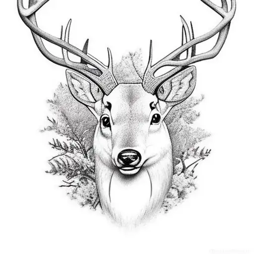 buck with forest tattoo design idea
