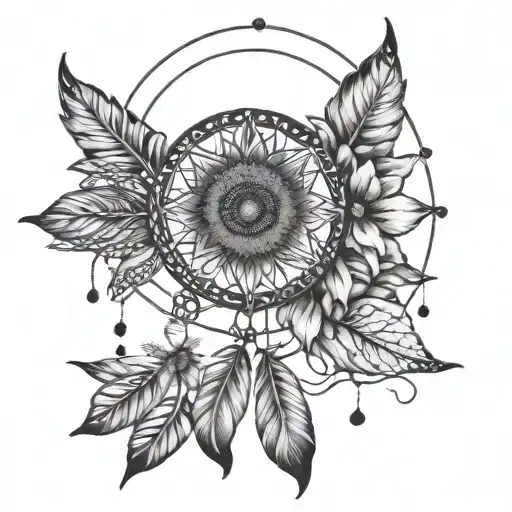 dream catcher and  sunflower tattoo design idea