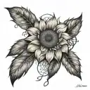  sunflower and dream catcher and Marina name incorporated tattoo design idea