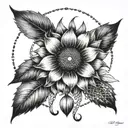  sunflower and dream catcher and Marina name incorporated tattoo design idea