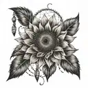  sunflower and dream catcher and Marina name incorporated tattoo design idea