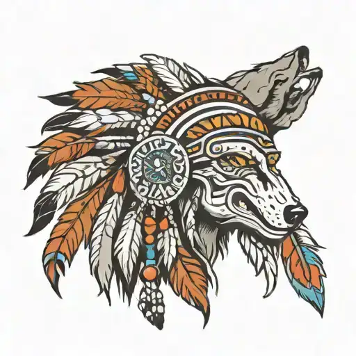 wolf indian headdress being worn tattoo design idea