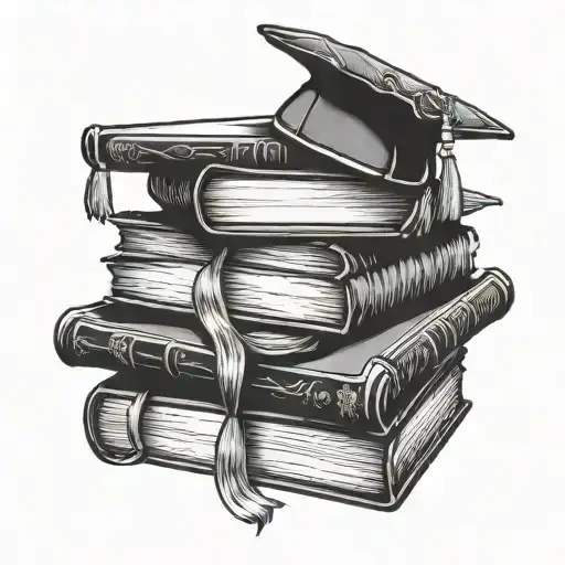 A tattoo design of a stack of books with a graduation hat on top, symbolizing the client's love for learning tattoo design idea