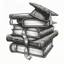 A tattoo design of a stack of books with a graduation hat on top, symbolizing the client's love for learning tattoo design idea