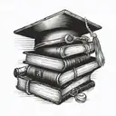A tattoo design of a stack of books with a graduation hat on top, symbolizing the client's love for learning tattoo design idea