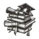 A tattoo design of a stack of books with a graduation hat on top, symbolizing the client's love for learning tattoo design idea