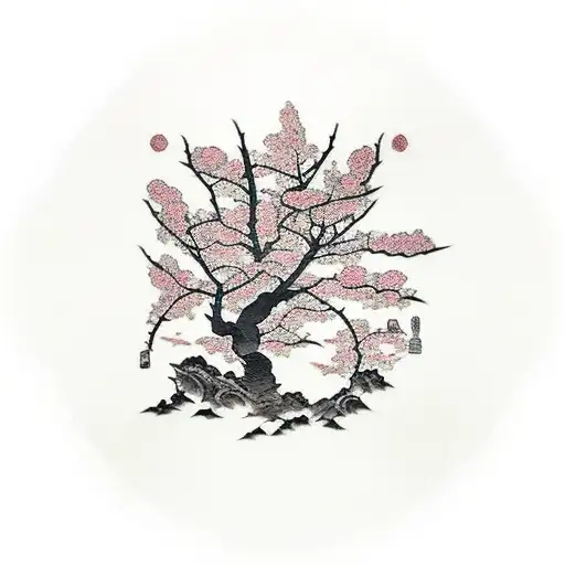 bear claw with cherry blossom tree in the middle  tattoo design idea