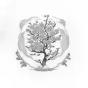 bear claw with cherry blossom tree in the middle  tattoo design idea