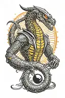 Scorpion (Mortal Kombat) with the head of sauron in one hand and the one ring in the other  tattoo design idea