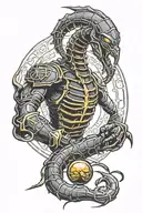 Scorpion (Mortal Kombat) with the head of sauron in one hand and the one ring in the other  tattoo design idea